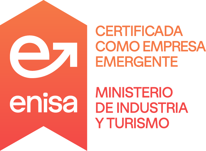 Sello de ENISA: certificada como empresa emergente. Ministerio de Industria y Turismo.